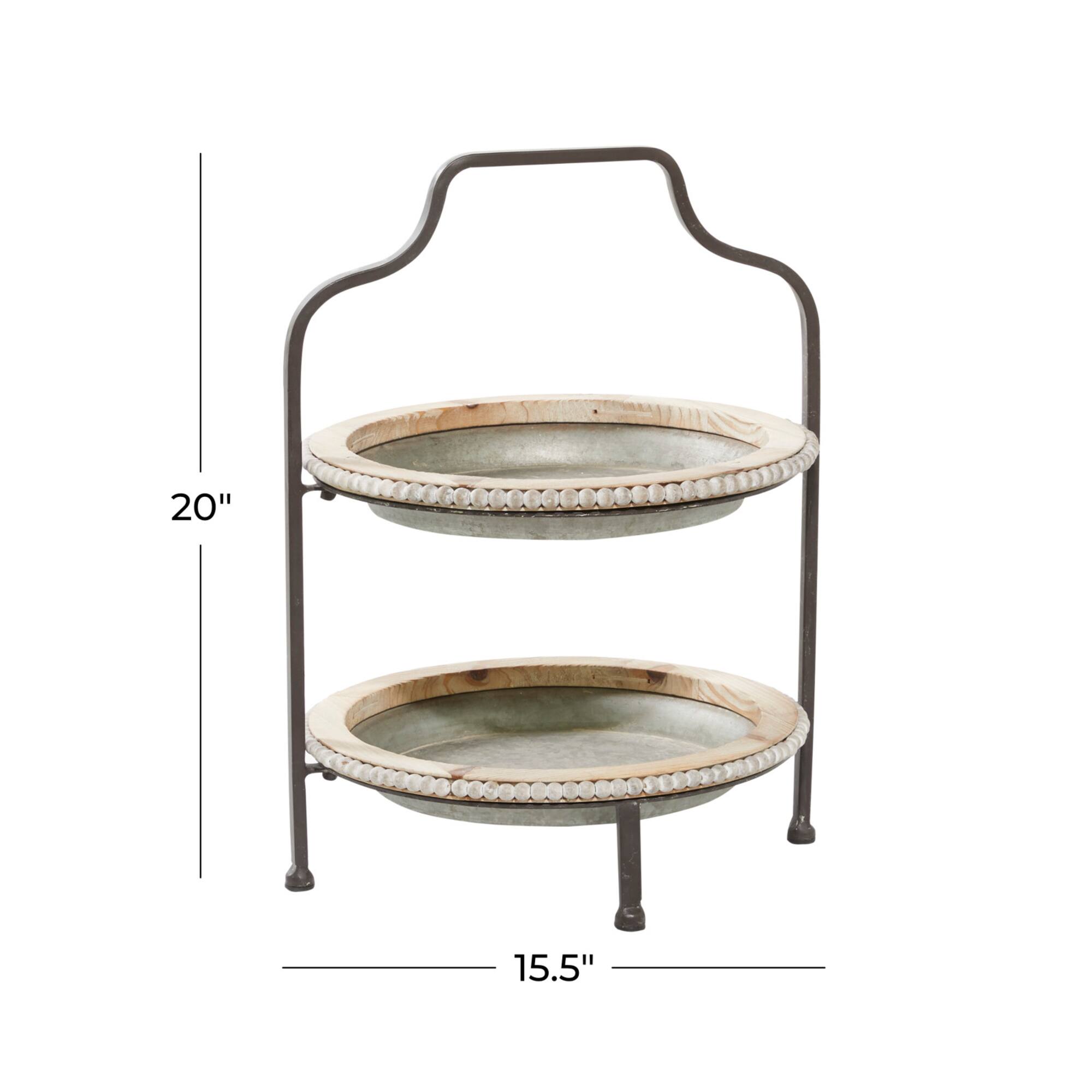 Gray Metal Farmhouse Tiered Server, 20" x 16" x 15"